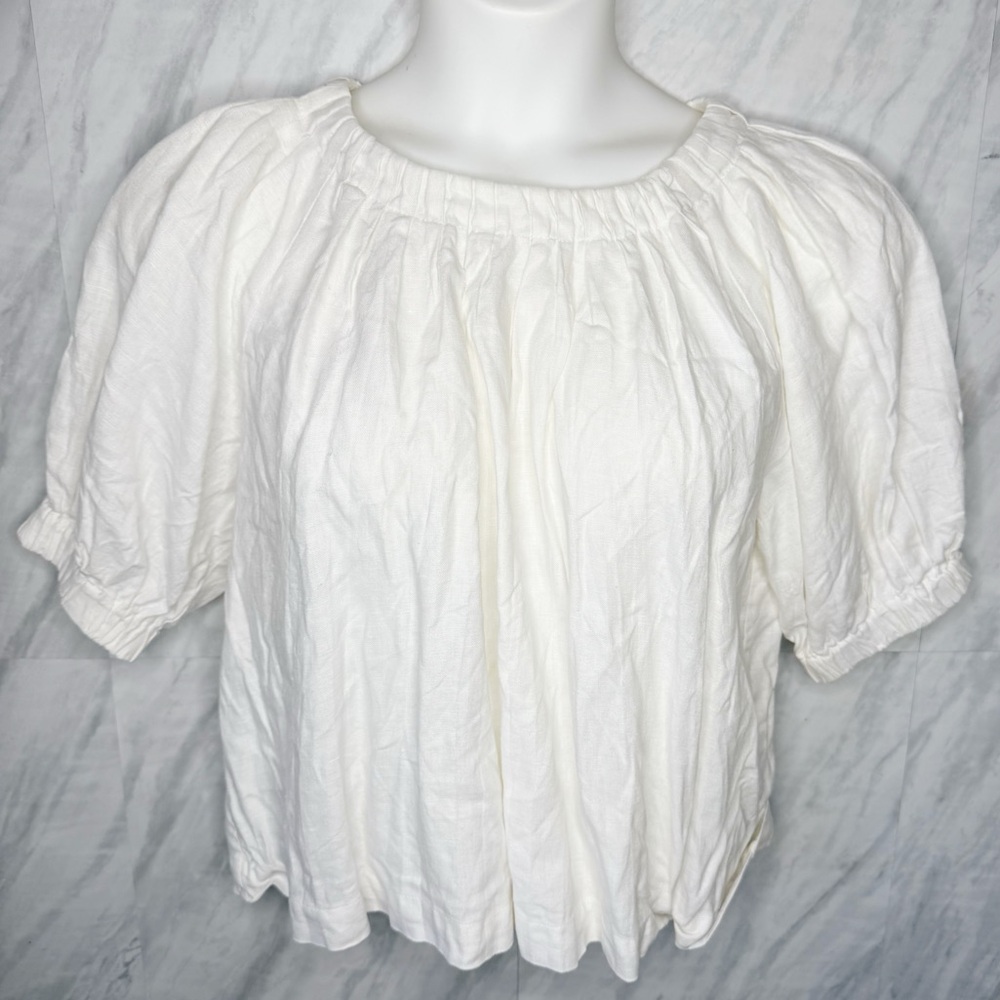 Saba White Puff Sleeve Ruffled Blouse